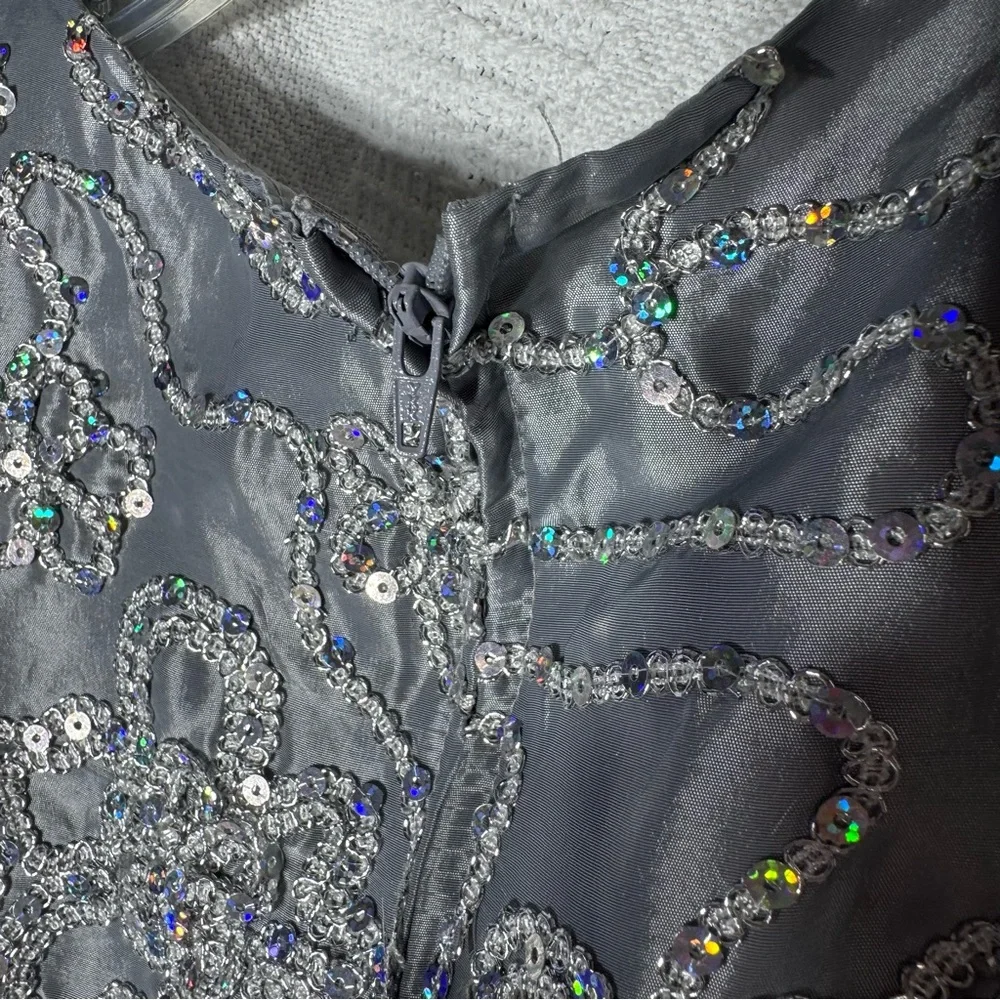 Rare Editions Silver Gray Floral Pattern Sequin Party Dress Girls‎ Sz 12 Wedding